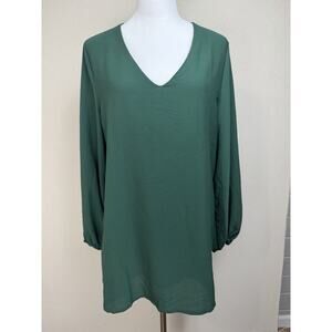 Belongsci Women's Sz XL NWT Blouse Long Sleeve V-Neck Dark Green Tunic Holidays
